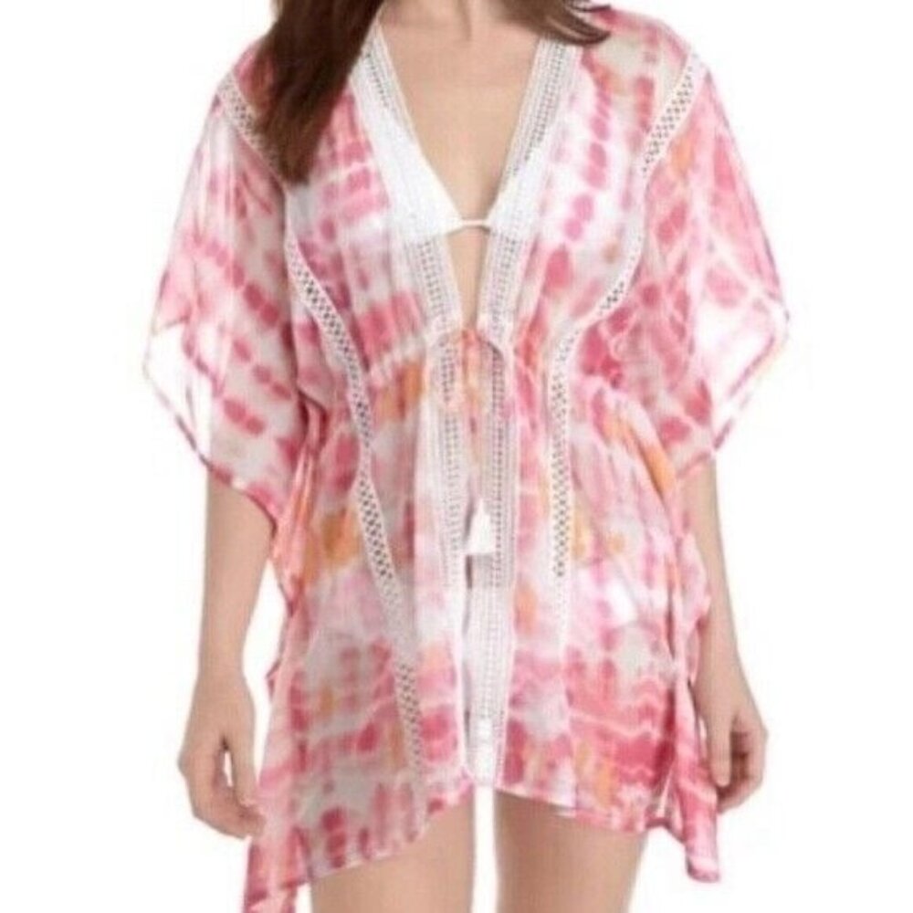STEVE MADDEN Tie Dye Lace Trim Topper Kimono Swim Cover Up OS